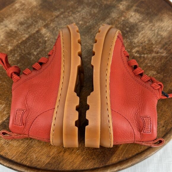 Camper Boots Baby 5.5 (22) Brutus Red Leather Ankle Lace Up Zipper Hiking - Picture 6 of 11